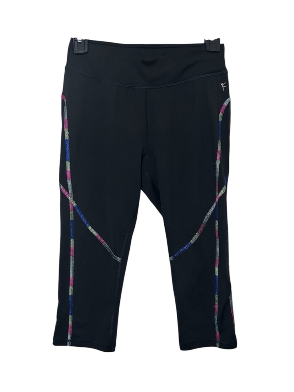 Danskin Now Women's Black Capri Leggings Rainbow Contrast Stitching XS